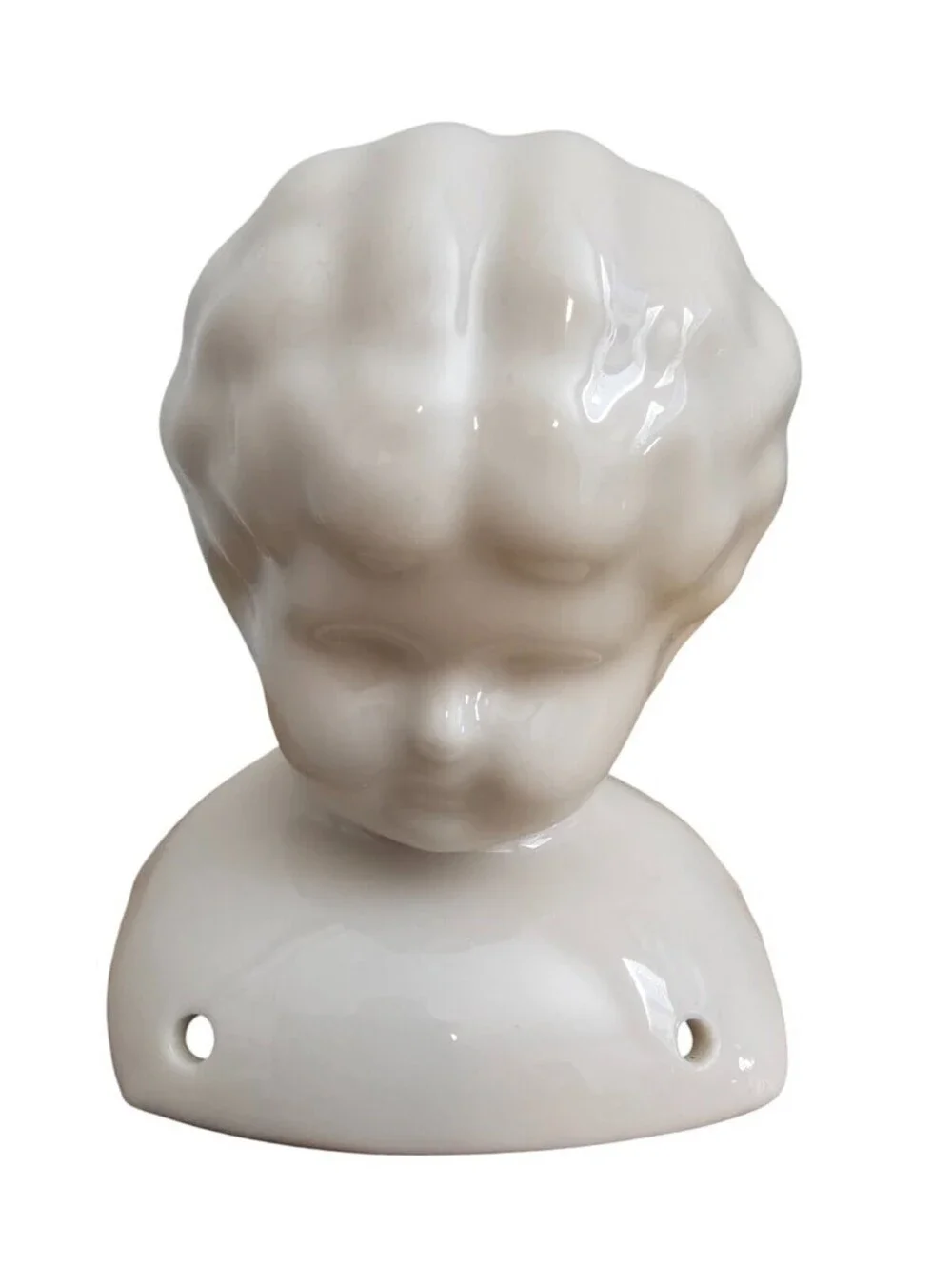 Vintage Unpainted Bisque Doll Bust Head White Curly Hair